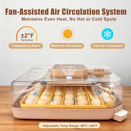 Gen IV - 48 Egg Fully Automatic Incubator, 2026 Upgraded Design, Intelligent Sensor-Based Humidity & Temp Control, Custom Days, Adjustable Auto Turning & Stop, Chick Separator, Flexible Egg Spacing - size: 48 egg-brown