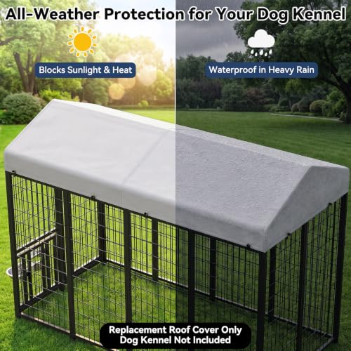 ROOMTEC 8 x 4 FT Outdoor Dog Kennel Cover, Replacement Canopy Only | Silver, 210D Coated Oxford, Waterproof, UV, 12 Secure Fasteners, Designed for ROOMTEC Kennels - size: 8.0"L x 4.0"W x 1.5"H