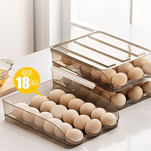 Stackable Acrylic Gravity Egg Tray Holder for Fridge - Food-Safe PET Refrigerator Storage Bin for Eggs (Brown, Single Tray)
