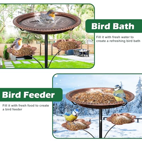 Bird Bath for Outside,Birdbaths with 2 Detachable Flower Feeders | Metal 5 Prongs Base,Detachable Bowl,Easy Clean/Install,37"H Freestanding Birdbath for Garden,lawn,yard,patio,Antique Bronze - color: Antique Bronze