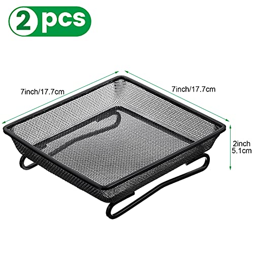 2 Pcs Deck Railing Balcony Bird Feeder Tray with 4 Fixed Elastic Ropes | 7x7x2 Inch, Metal Iron, Rust-resistant, Fits Deck Railing, Balcony, Garden Wall, Backyard, for Wild Birds and Squirrels