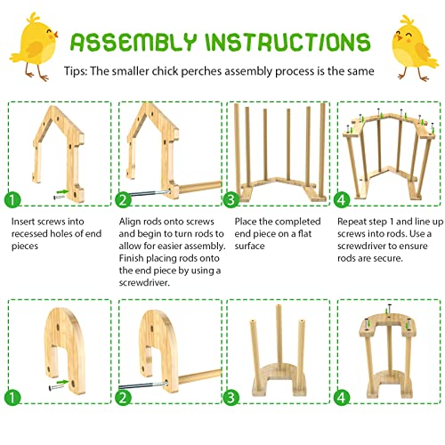 Bamboo Chicken Perch Set, 4 Pack | strong roosting bar for coop and brooder, training perch for large birds, hens, parrots, macaw, easy assemble&clean,fun toys