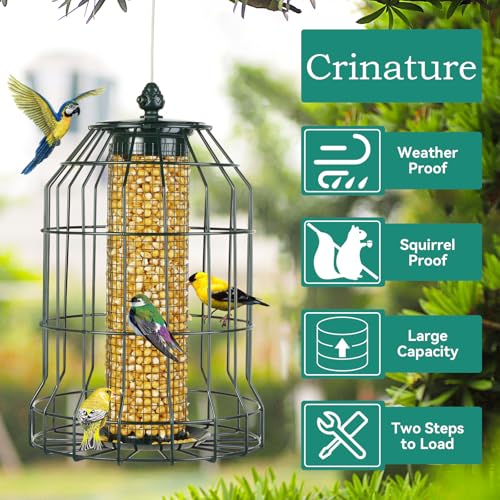 Squirrel-Proof Bird Feeder-Outdoor Cage-Type Mesh Peanut Hanging Bird Feeder for Small Wild Birds- Chew-Resistant and Weatherproof(Green)