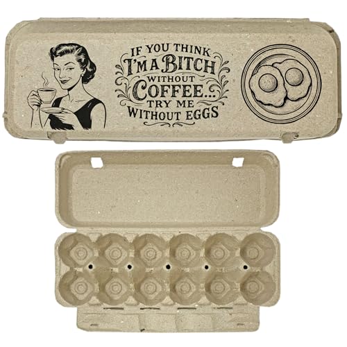 Funny Retro Egg Carton – “Coffee & Eggs” Vintage Humor Design, Holds 12 Eggs, Eco-Friendly Molded Fiber Dozen Carton for Farm Stands & Backyard Chickens - 12 Pack