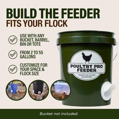 Poultry Pro DIY Chicken Feeder Kit, Weatherproof, 3 Ports & Hole Saw | As Seen on Shark Tank, Gravity Fed Chicken Feeder, for Buckets, Barrels, Bins & Troughs, Poultry Feed (Bucket Not Included) - style: Original Feeder 3 Pack