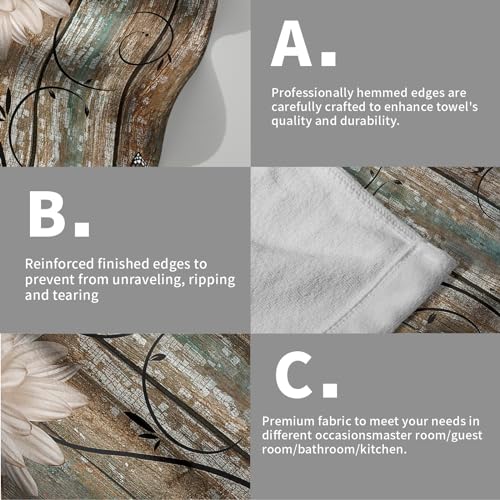 Giwawa Rustic Barn Sunflower Wooden Hand Towel 15x30 Set of 2, Daisy Flower Teal Turquoise Brown Plank Towel Retro Board Face Towel Country Barnwood Washcloth for Bathroom Farmhouse Log Cabin - color: Board Daisy