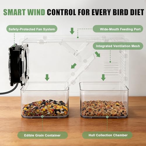 Bird Seed Cleaner Machine, Bird Seed Husk Separator with Adjustable Speed Fan, Transparent Acrylic Seed Separator for Parrot, Cockatiel, Parakeet Food, Washable Shell Remover