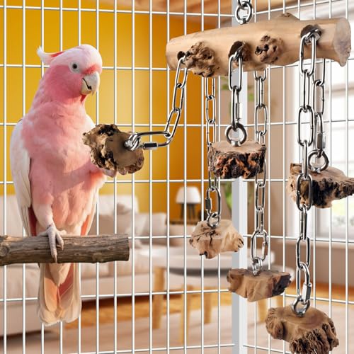 DBNESS Bird Toys for Parrots, Durable Wooden Hardwood Blocks with Stainless Steel Hanging Natural Chew Toy for Macaws African Greys Amazon Cockatoos Medium Large Parrot Similar Sized Pet Parrot - style: Horizontal String
