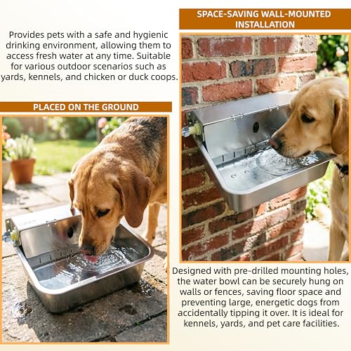 Stainless Steel Automatic Pet Waterer with Flip-Top & Wall Mount | Outdoor Auto-Fill Water Bowl with Adjustable Float,Wide Drinking Area,Easy To Clean,for Dogs,Chickens & Other Poultry - size: Large-Flip cover