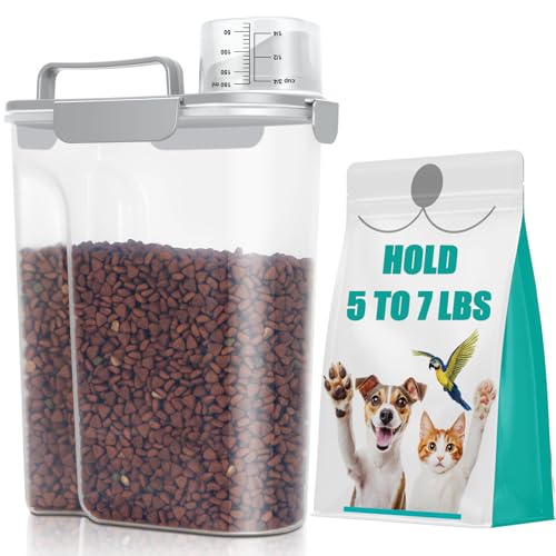 TBMax Dog Cat Food Storage Container 5 to 7 lbs, Airtight Pet Food Dispenser with Easy-Pouring Spout & Measuring Cup, Portable Kibble Container for Travel Dog Food Storage - color: Light Grey, size: 6 Qt