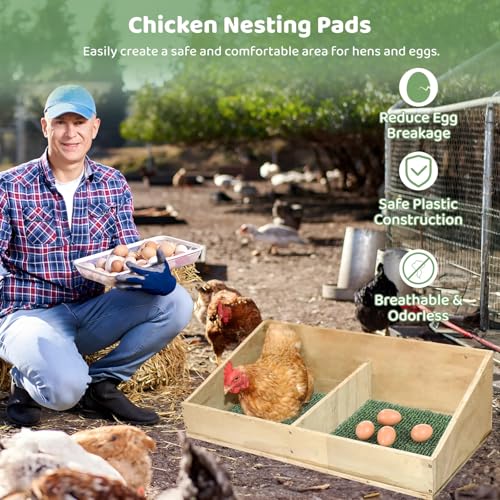 8 Pcs Chicken Nesting Pads, Washable Nesting Box Liners for Chicken Coop, Reusable Plastic Nest Box Pads with 4 Pcs Fake Wooden Eggs, Chicken Laying Mats, 12×12×0.8 inch - color: Green x 8