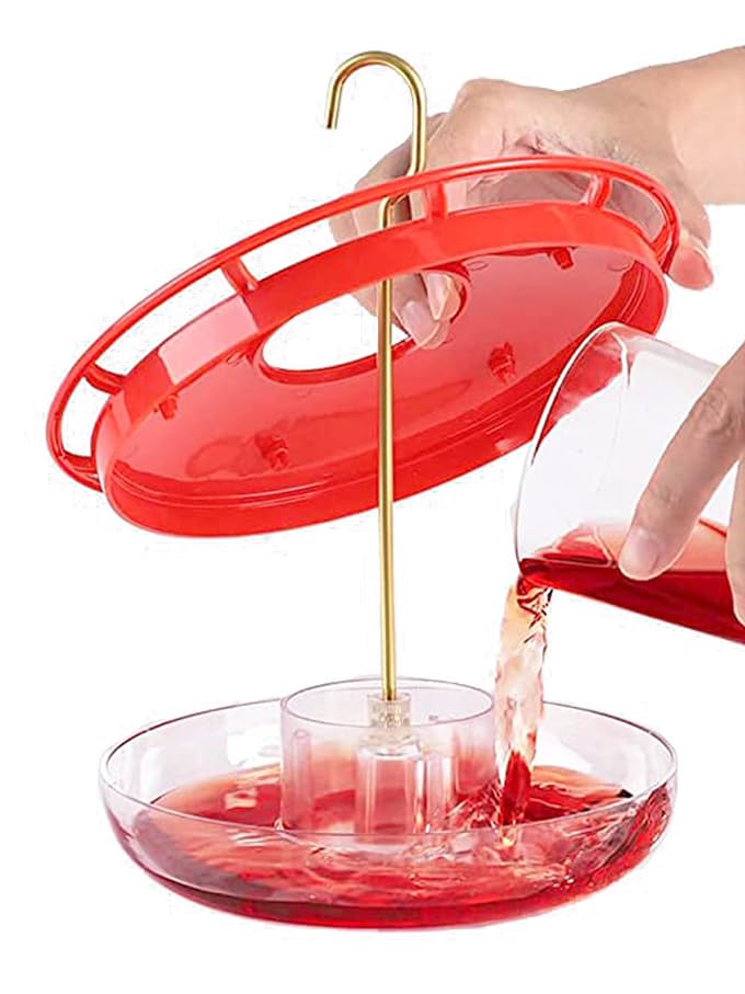 Hummingbird Feeder Fence/Rail Mount or Hanging for Deck/Porch/Balcony 14oz Nectar Feeding Bowl with 5 Ports & 3" Railing Clamp and Metal Hook