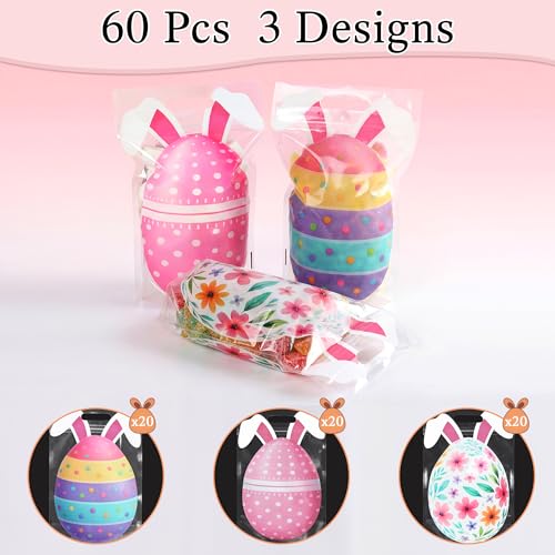 PINWATT 60 Pack Easter Bunny Egg Goodie Bags, Transparent Zipper Resealable Plastic Pouches with Handles, Ideal for Easter Party Candy & Treats, Festive Supplies - size: 1 Count (Pack of 60)