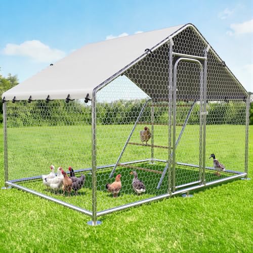 9.9x5.1 FT Large Metal Chicken Coop, Walk-in Poultry Run Enclosure | Weatherproof Cover, Reinforced Metal Frame, Walk-in Chicken Run, Outdoor Poultry Cage for Hens Ducks Rabbits - size: 59.9"L x 118.0"W x 78.0"H