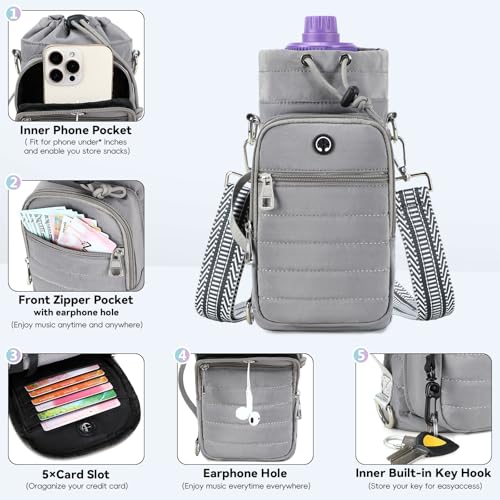 Water Bottle Carrier bag with Strap Phone Pocket for Walking, Hiking, Cycling - color: 9-Grey, size: 32oz-40oz