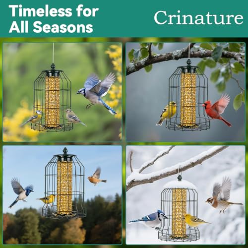 Squirrel-Proof Bird Feeder-Outdoor Cage-Type Mesh Peanut Hanging Bird Feeder for Small Wild Birds- Chew-Resistant and Weatherproof(Green)