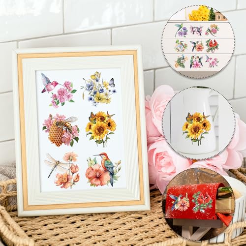 Rngmsi Vintage UV DTF Cup Wrap - 20 Sheets Flower Bird UV DTF Cup Wraps for 16 oz Cardinal Dragonfly Bee UVDTF Decals for Glass Waterproof Nature Rub on Transfer Stickers DIY Crafts - style: Flower Bird