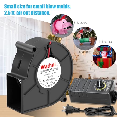 Wathai 75mm x 30mm Blower Fan Dual Ball with AC 110v - 240V Speed Control | High Performance for for DIY Inflatable or Exhaust Cooling - style: 12V Fan with Speed Control