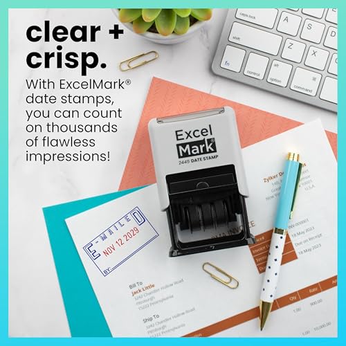 ExcelMark 2445 Date Stamp with Text - Blue and Red Ink (Gray Mount, Emailed) - color: Gray Mount, size: Emailed