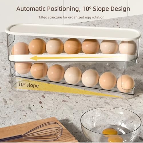 Auto Rolling Egg Dispenser for Refrigerator, Space-Saving Fridge Egg Organizers and Storage with Lid, Egg Tray for Countertop, Kitchen & Outdoor Use