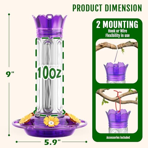 Birdream 2 Pack-20oz Hummingbird Feeders for Outdoors, Plastic Hummingbird Feeder with 5 Bee Guard Feeding Ports & Cleaning Brush, Leak Proof, Built-in Ant Moat, Purple - color: Purple, size: 2 Pack
