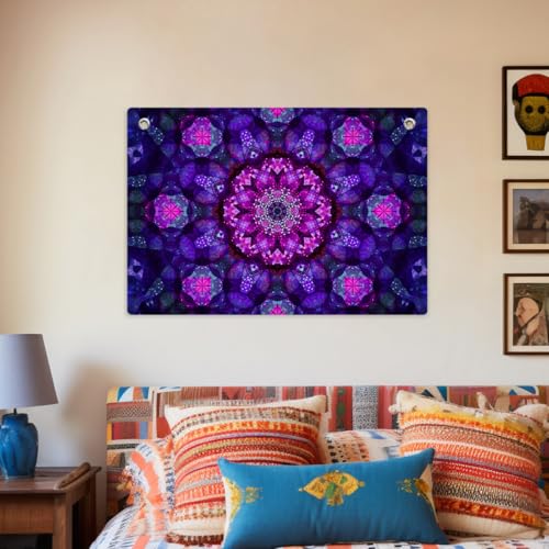 Purple Crystal Mandala Tapestry Banner Flag 28.5 x 20 Inch | Boho Psychedelic Wall Tapestry Decor for Bedroom Dorm & Meditation Space, Perfect Gifts for Spiritual Souls Hippie Boho Fans - color: Multi 0667