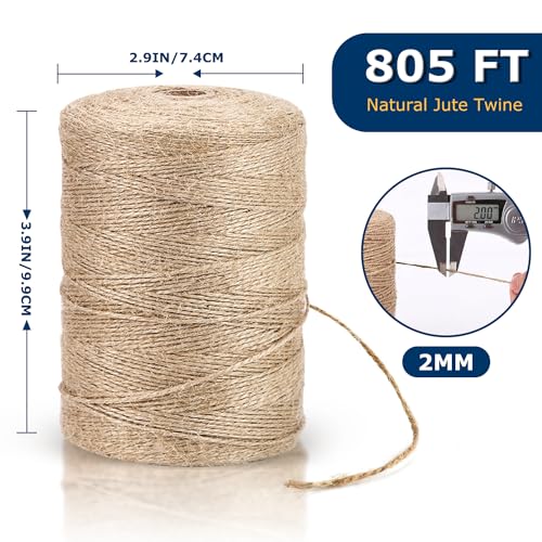 Vanhench 805FT Natural Jute Twine String, Bulk Hemp Jute Rope Cord Twine for Crafts Gardening, Gift Wrapping, Wedding Décor, Packing Material Burlap Ribbon, Christmas Knitting Macrame Decoration - color: Brown, size: 2mm (1/12 In)×805ft (246m)