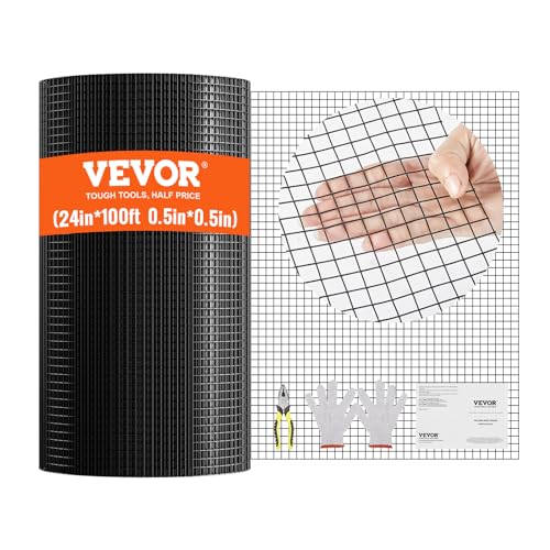VEVOR Hardware Cloth, 24'' x 100' 1/2 inch Galvanized Wire Mesh Roll, 19 Gauge Chicken Wire Fencing Roll, Vinyl Metal Wire Mesh for Chicken Coop Barrier, Rabbit Snake Fences, Poultry Enclosures - size: 1/2inch 24'' x 100'