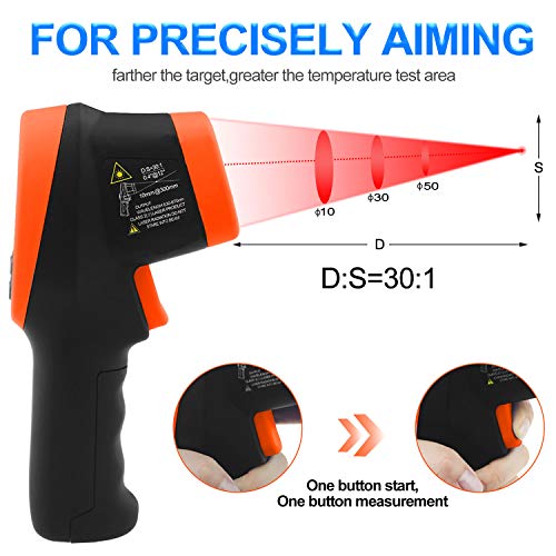 Digital Infrared Thermometer Gun, Dual Laser Industrial Pyrometer AP-2732 | -58℉- 2732℉ (-50℃~1500℃) High Temperature IR Thermometer 30:1DS,Adjustable emissivity 0.1-1.0 ,Hi/Lo Temp Alarm,Flashlight - color: AP-2732 Orange