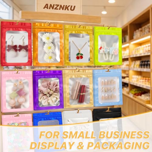 ANZNKU 100 Pcs Colorful Mylar Bags, Resealable Smell Proof Bag Foil Pouch | 5Colors, 5.51x7.87", Frosted Clear Window, Seal Zip Baggies, Packaging Bags for Small Business Candy Jewelry Treat Favor - color: 5 Colors -1, size: 5.51x7.87 inches