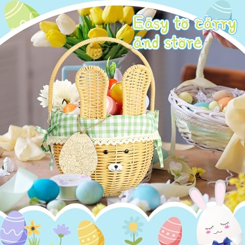 DoubleFill 1pcs Wicker Easter Basket Wicker Picnic Basket with Tag Empty Rattan Bunny Basket with Handles & Liner Willow Hamper Basket for Eggs & Candy Storage Fruit(Green Plaid) - color: Green Plaid