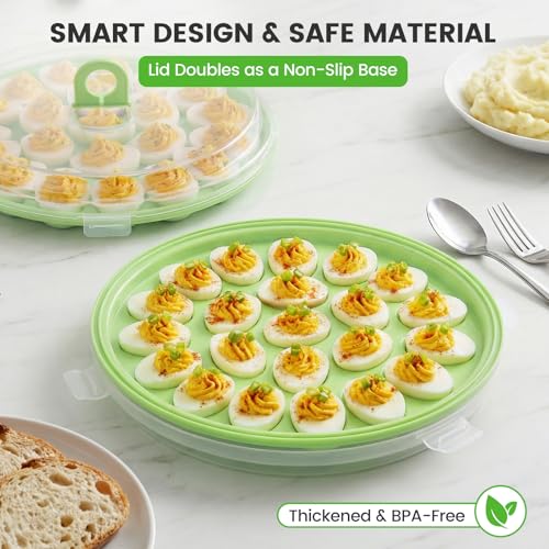 HANSGO Deviled Egg Containers with Lid, 3 PCS Deviled Egg Platter Carrier | Deviled Egg Trays with 66 Slots for Party, Home Kitchen, Easter, Thanksgiving and Other Festival, Green - color: 3 Pack Green