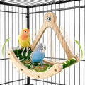 FlidRunest Upgrade Bird Perch Toy with Hammock, Interactive Rocking Parakeet Foraging Toys Green Fabric Mat Hammock, Wooden Exercise Wheel Birds Enrichment Toy Cage Accessories for Budgies Conure