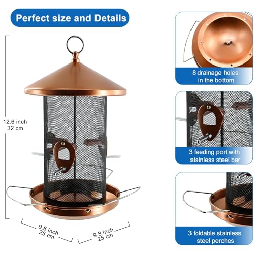 Large Bird Feeders for Outside: 3-5LB Capacity Seed Feeding | 12.6inch Easy Hanging for Tree Garden Yard Outside Decor Cardinal Finch - Gardening Gifts for Women Men