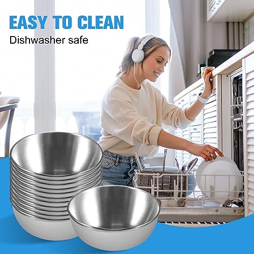 20 Pack 3.2 inch Stainless Steel Sauce Dishes 3.5 oz Mini Individual Saucers Bowl Round Seasoning Dishes Bowl Serving Appetizer Plates for Kitchen Prep Side Dish Soy Sauce Sushi Dip (20)