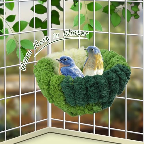 Admaison Bird Nest for Cage,Plush Hanging Bird Bed for Parakeet,Breeding Bird House for Conure,Budgie,Cockatiel,Lovebird,Canary,Finch,Hamster,Small Pets,Warm Nest(Green, L) - color: Green, size: L