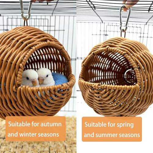 Rattan Bird Nest for Cage Hanging Parakeet Bed Hammock Hideout | Lay Eggs Canary Nest Sleep Parakeet Warm House Hut Parrot Cage Accessories for Cockatiel Budgerigar Finche Canaries - style: Half-circular opening