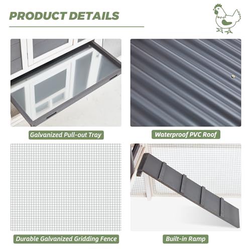 AECOJOY 81" Large Chicken Coop | Large Wooden Chicken Coop with Run&2 Nesting Boxes, Waterproof Roof Hen House Outdoor Poultry Cage - color: Grey, size: 81"L x 29.6"W x 47.3"H