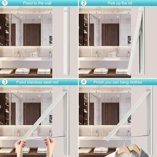 Clothes Drying Rack Folding Indoor,Laundry Room Organization,Wall Mounted Drying Racks for Laundry,Laundry Drying Rack Collapsible,Laundry Drying Rack,Retractable Clothesline (White) - color: White