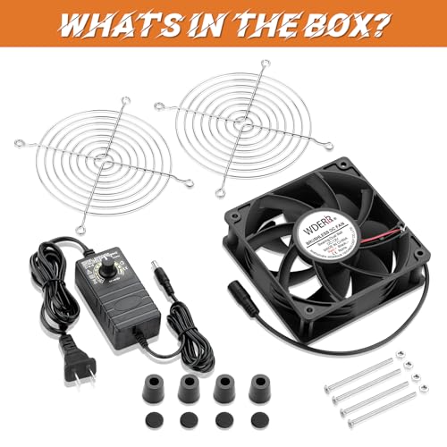 120mm x 38mm AC Powered Computer Cooling Fan with 110V-240V Variable Speed Controller for Reptile Terrarium, Greenhouse, Electronics Cabinet, DVR & PlayStation Ventilation