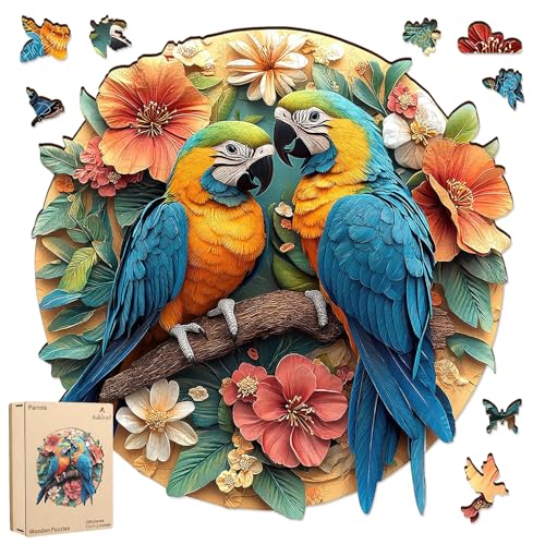 Ruikiyart Jigsaw Puzzles for Adults, Bird Wooden Puzzles, 200 Pieces | 5 mm Thick Parrots Puzzle, Unique Shaped Round Jigsaw Puzzles, Holiday Family Games Kids Birthday Gifts(11"*11.2") - color: Parrots, size: 200 Pieces