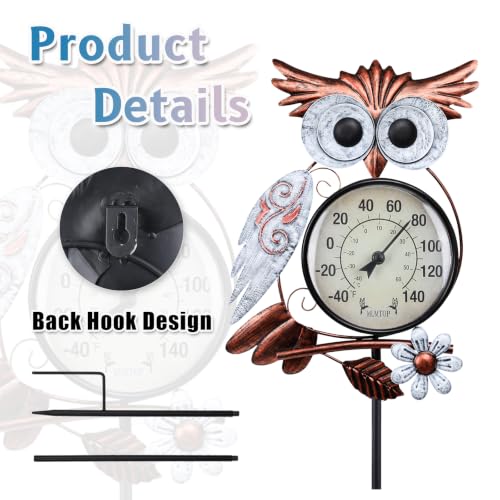 Outdoor Thermometer, Owl Outside Decor for Patio, Yard and Garden | No Battery Needed Waterproof Indoor and Outdoor Easy to Read Gifts Idea - color: White