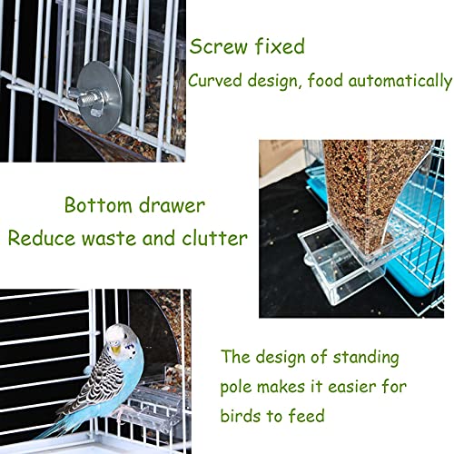 kathson No-Mess Bird Cage Feeder Automatic Parrot Feeders Seeds Container Acrylic Finch Foraging Feeders Parakeet Food Dispenser Cage Accessories for Small Birds Canary Budgie Lovebirds - color: Blue