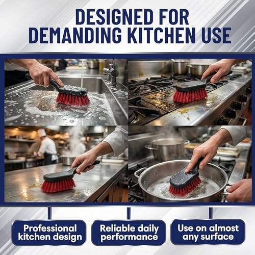 8 Inch Pot & Dish Kitchen Scrub Brush for Heavy-Duty Cleaning – Stiff Bristle Scrubber for Sink, Cast Iron, and Grill Grates - Kitchen Dish Scrubber Brush - 90048 by FryOilSaver Co.