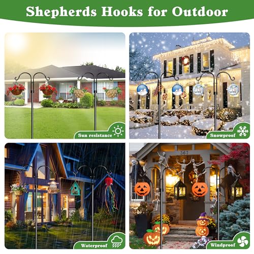 LWWTBS Double Shepherds Hook for Outdoor 1Pack 76 Inch | Heavy Duty Adjustable Bird Feeder Pole, For Hanging Plant Baskets, Garden Decor