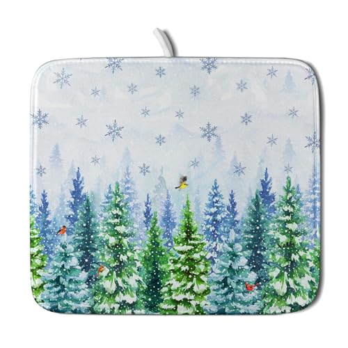 Winter Dish Drying Mat Forest Kitchen Mat for Counter for Home Season Decor 18 X 16 In - color: Winter Forest Bird, size: 18" x 16"