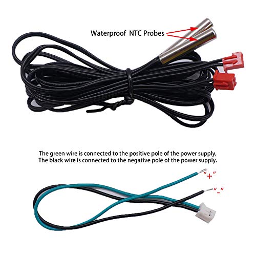 weideer Digital Thermometer Dual LED Display Fahrenheit to Centigrade Adjustable DC 4-28V -67~+248℉/-55～+120℃ High Accuracy Temperature Gauge Sensor with 2 Waterproof NTC Probes K-017