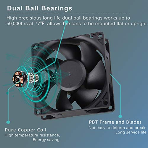 GDSTIME 80mm x 25mm EC Axial Cooling Fan, 110V 120V AC, Dual Ball Bearing | 80x80x25mm, 80-240V Wide, 2W Low Power, ON/OFF Switch, Brushless Motor, for Incubator, Mushroom Grow, Greenhouse Ventilation - size: 80x25mm