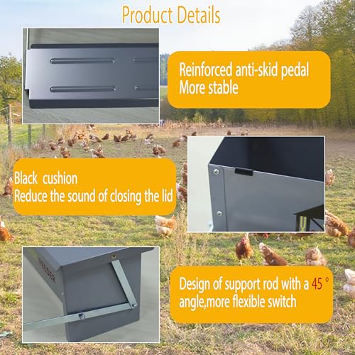 XINYI Chicken Treadle Feeder,12 Lbs Metal Treadle Feeder, No Waste & Rodent Proof Chicken Feeder with Weatherproof Lid, Suitable for Bantams, Poultry, Pheasants - 1.7Gallon Capacity - size: 1.7Gal