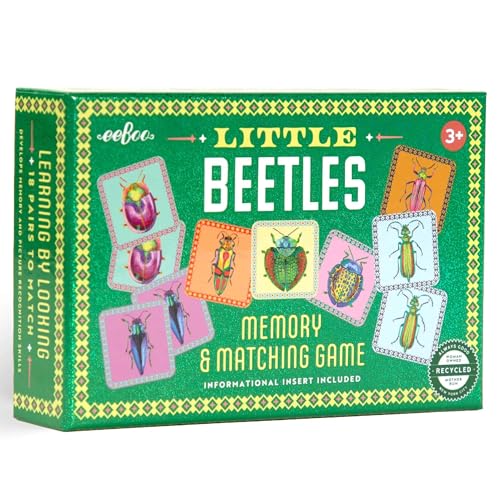 eeBoo Little Beetles Memory & Matching Game, Ages 3+, 1-4 Players | Introduces beetle species & vocabulary. Sharpens recognition, concentration & memory skills. Includes 36 tiles, 18 pairs - style: Beetles